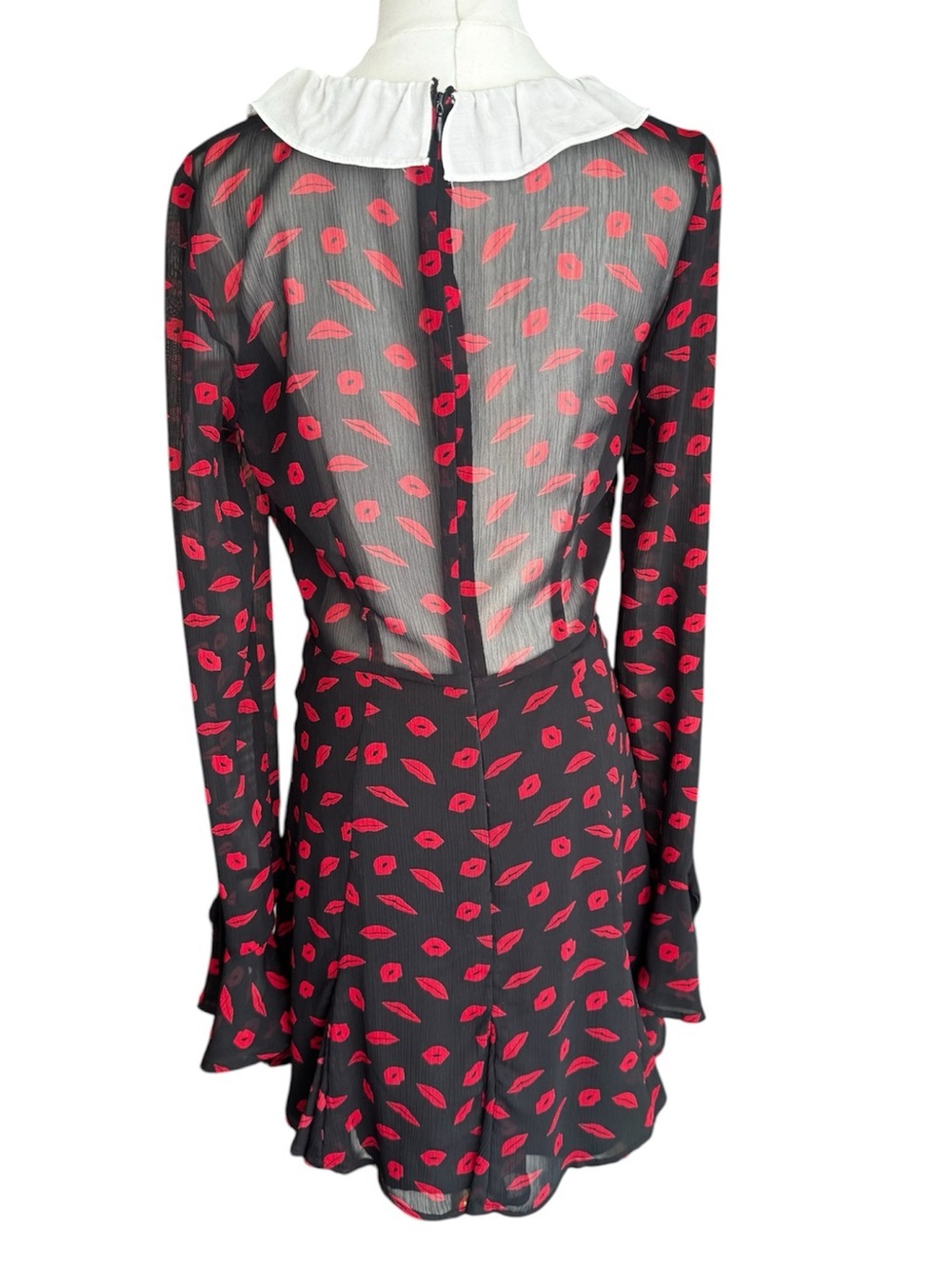Rare For Love & Lemons Bianca Mini Dress Lip Print Black & Red Medium - Picture 7 of 10